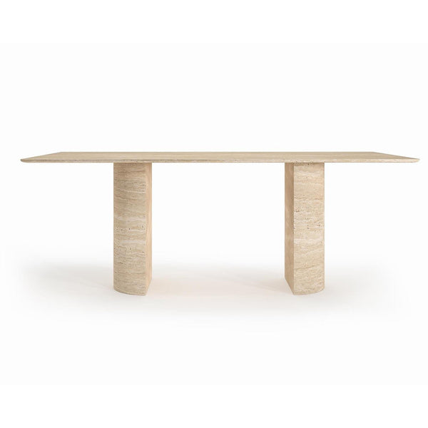 Travertine Dining Table - Rectangular, Half-Cylinder Leg