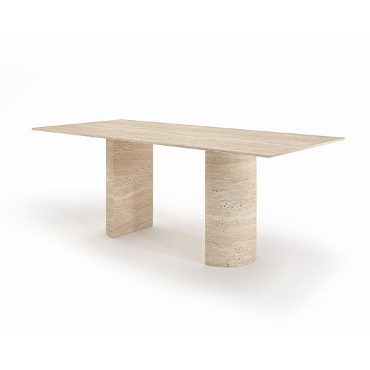 Travertine Dining Table - Rectangular, Half-Cylinder Leg