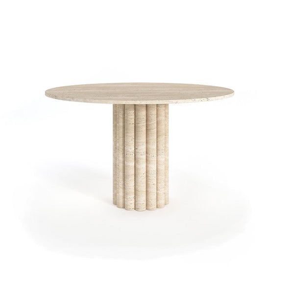 Travertine Dining Table - Round, Fluted Leg