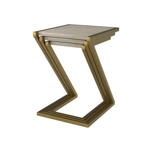 Cody Beige Marble Nesting Side Table 3-Piece Set - Matte Gold Frame