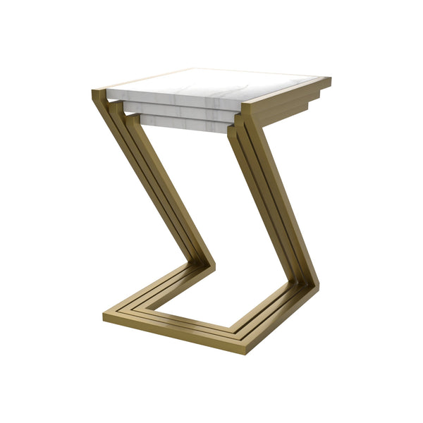 Cody White Marble Nesting Side Table 3-Piece Set - Matte Gold Frame