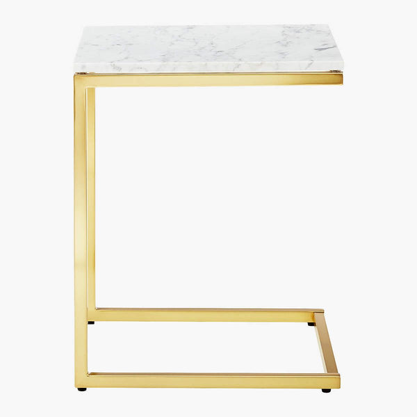 Poppy White Marble Rectangular End Table - Matte Gold Frame