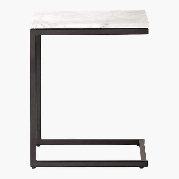 Poppy White Marble Rectangular End Table - Black Frame