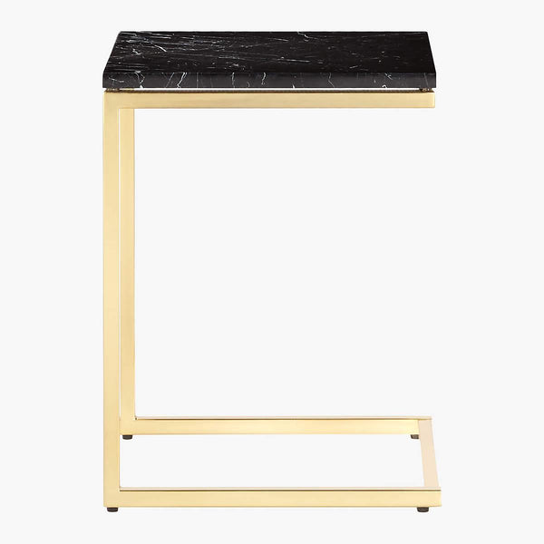 Poppy Black Marble Rectangular End Table - Matte Gold Frame