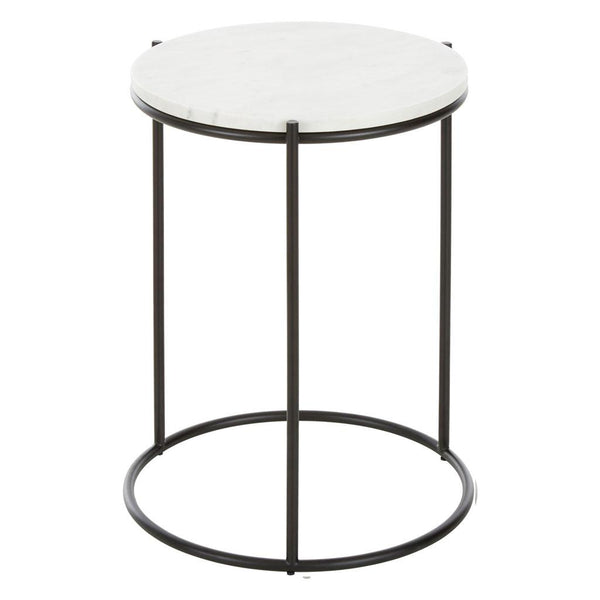 Carmel White Marble Round End Table - Black Frame