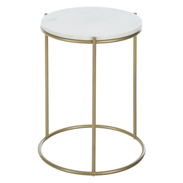 Carmel White Marble Round End Table - Matte Gold Frame