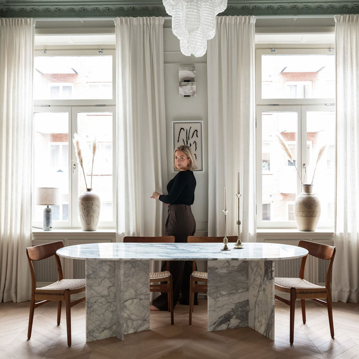 white marble dining table