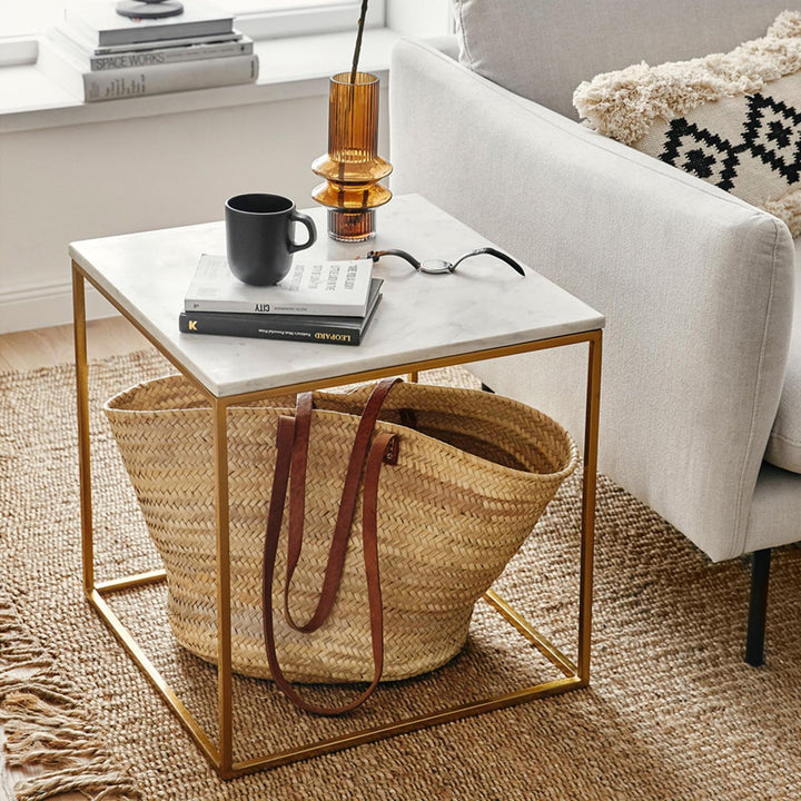 white marble end table